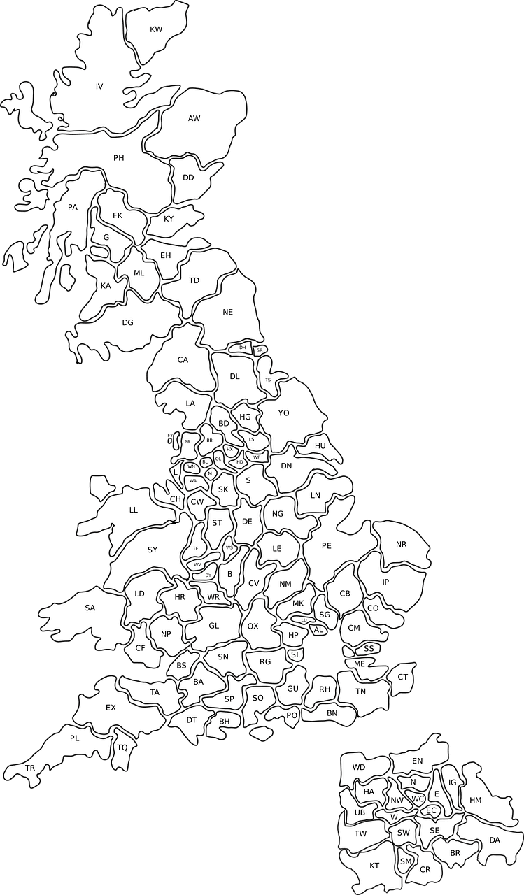 UK map highlighting areas where Juice Web Solutions offers web design, SEO, and marketing services, including London, Manchester, Birmingham, Leeds, Bristol, Cornwall, and Ipswich.